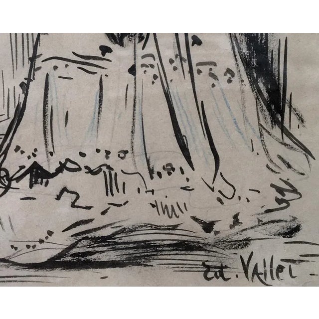 Modern Edouard Eugène Vallet, La Mère Fénollan, La Mère marchande, Chinese Ink on Watercolor Paper, Framed For Sale - Image 3 of 9