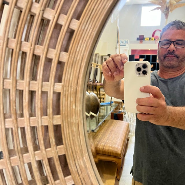 Beige Vintage Coastal Split Reed Mirror For Sale - Image 8 of 11