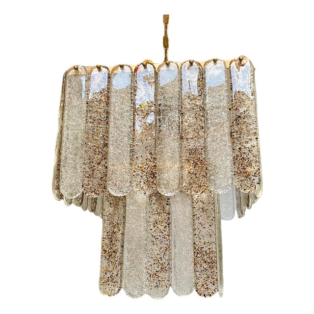Mid-Century Murano Glass Chandelier with Amber Graniglia Detailing attributed to Venini For Sale