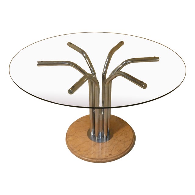 Dining Table with Marble & Tempered Glass, 1970s For Sale