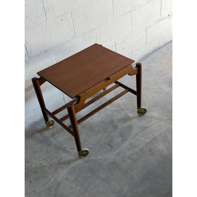 Mid-Century Modern Vintage Danish Modern Teak Bar Cart Serving Trolley on Casters For Sale - Image 3 of 9