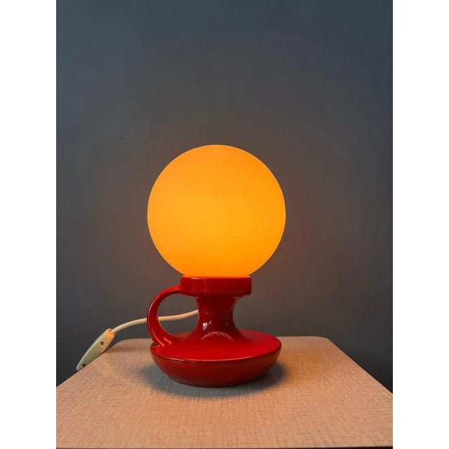 Mid-Century West German Ceramic Table Lamp with White Opaline Glass Shade For Sale - Image 3 of 11