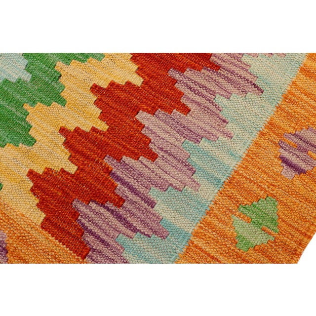 Abstract Turkish Kilim Rust Blue Hand-Woven Wool Rug For Sale In New York - Image 6 of 9