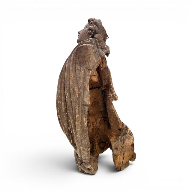 A deeply expressive devotional sculpture carved in linden wood, this rare 17th-century Belgian figure of Mary Magdalene...