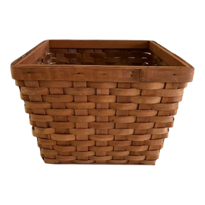 Vintage Longaberger Style Hand Woven Wooden Storage Basket – Rustic Farmhouse Organizer
