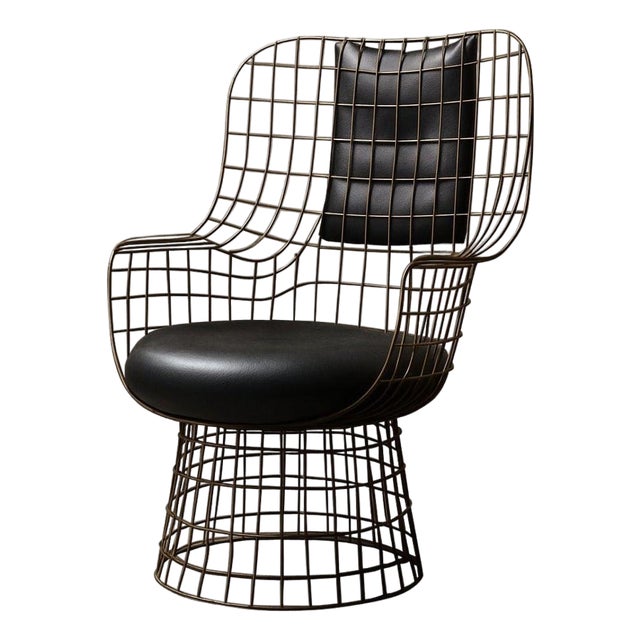 Wireframe Armchair in Bronze and Leather by Marsica Fossati For Sale