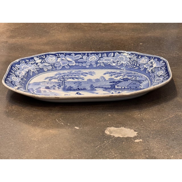 English 19th Century Blue Transferware Platter, “Boatman” Pattern For Sale - Image 3 of 8