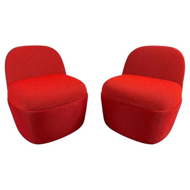 Modern Studio Tk Custom Red Knit Fabric Slipper Chair or Pouf With Back, a Pair For Sale - Image 13 of 13
