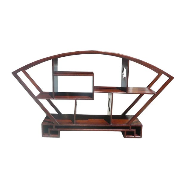 Wood Large Size Chinese Medium Brown Fan Shape Display Curio Cabinet For Sale - Image 7 of 7