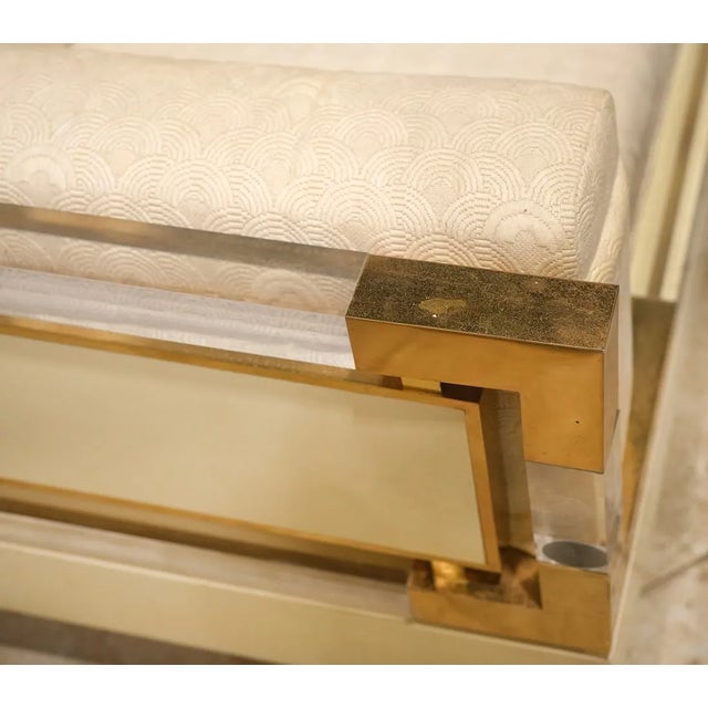 Cream 1970s Charles Hollis Jones Lucite and Brass Sofa For Sale - Image 8 of 12