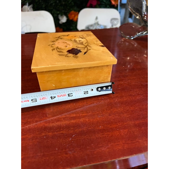 1970s Small Wooden Jewelry Box With Floral Details For Sale - Image 9 of 9