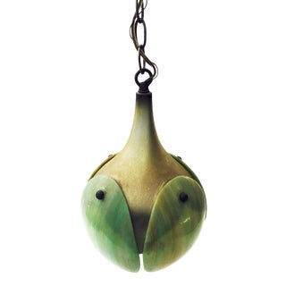 Vintage Green Glass Tulip Pendant For Sale