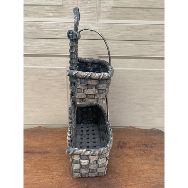 Early 20th Century American Gray Splint Oak Double Hanging Basket For Sale - Image 9 of 10
