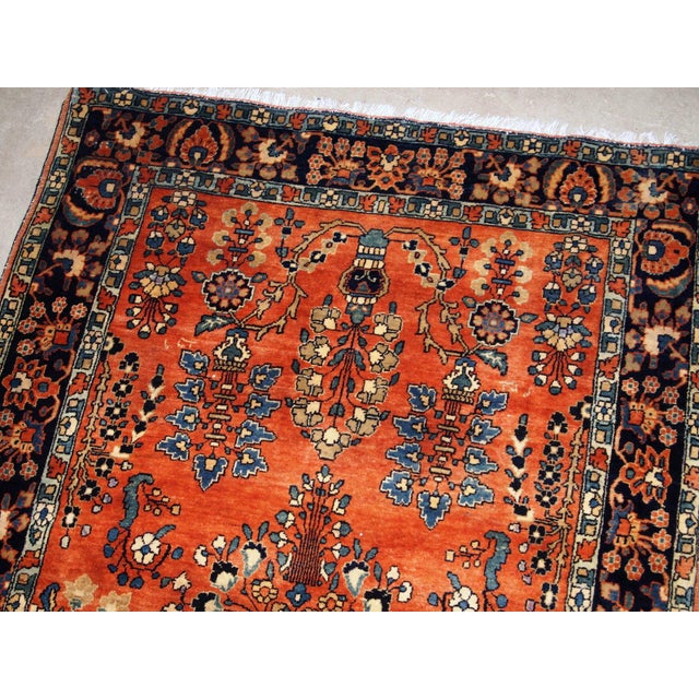 Navy Blue 1900s, Handmade Antique Persian Sarouk Rug 3.5' X 5.5' For Sale - Image 8 of 10