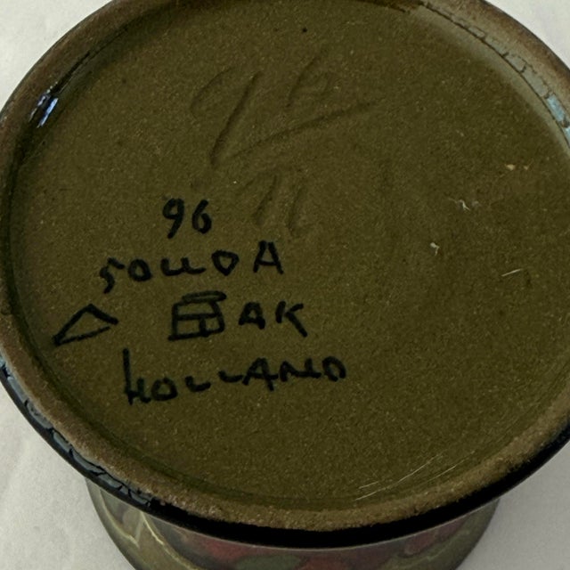 Antique Bak Gouda Holland Miniature Art Pottery Vase Floral High Glaze C1910 For Sale - Image 9 of 10
