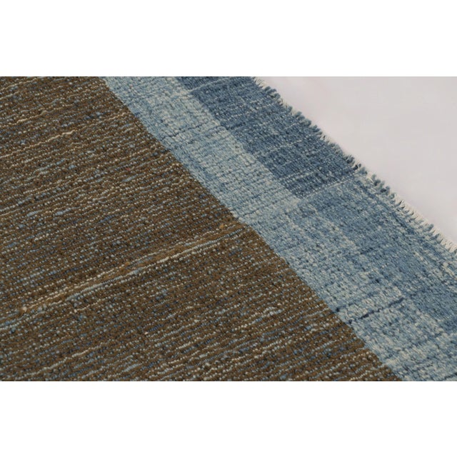 2010s Rug & Kilim’s Contemporary Flatweave in Brown With Blue Abrash Border For Sale - Image 5 of 9