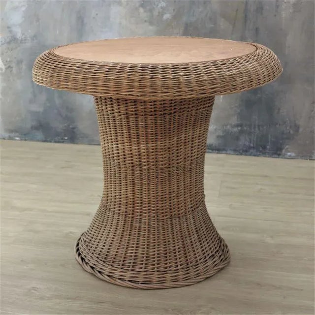 Vintage Rattan Table with Built-in Wooden Board, 1970s, in Very Good conditions. Designed 1970 to 1979