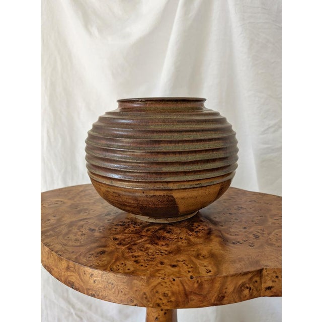 Khaki Vintage Brutalist Ceramic Globe Vase, 1960s For Sale - Image 8 of 12