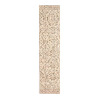 Vintage Turkish Oushak Handmade Wool Cotton Beige Runner Rug For Sale