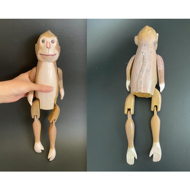 Tan Antique Jointed Composition Monkey Window Shelf Sitter For Sale - Image 8 of 13