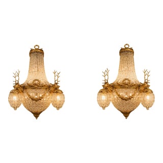 1980 French Artisan Louis XVI Gold Bronze Sconces Wall Lamps - Pair For Sale