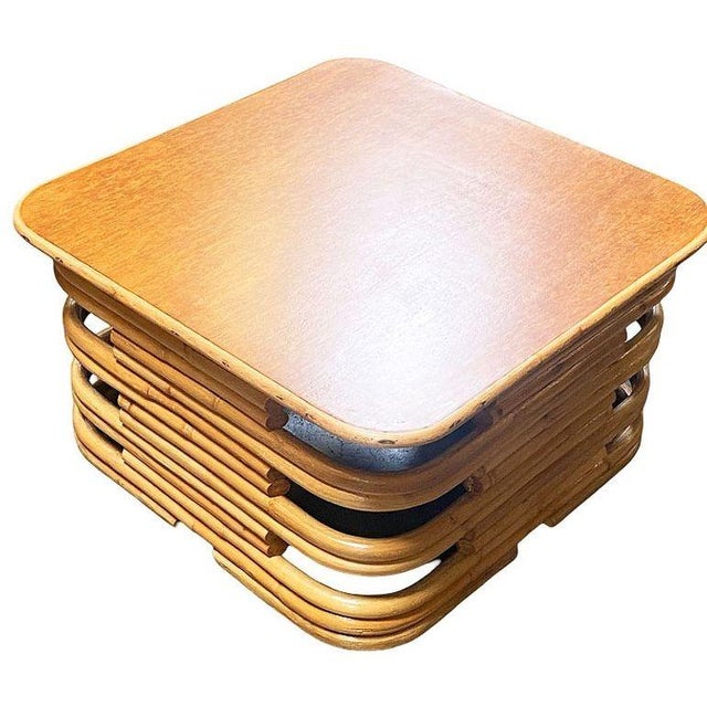 Mid-Century Modern Restored Mid-Century Stacked Rattan Coffee Table W/ Rattan Wrapped Mahogany Top For Sale - Image 3 of 7