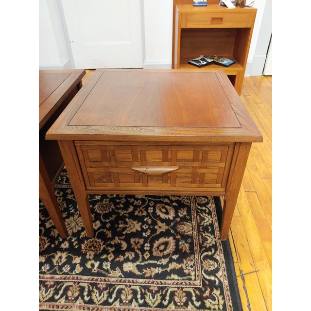 1960s Mid 20th Century Modern One Drawer Walnut Side Tables, a Pair For Sale - Image 5 of 6