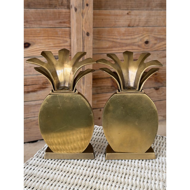 Brass Vintage Coastal Regency Solid Brass Pineapple Bookends – Pair For Sale - Image 8 of 12