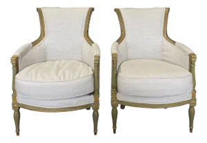 Early 19th Century Painted Neoclassical Armchair Bergeres -A Pair