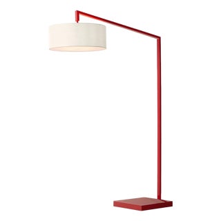 75-Inch Mid Century Modern Nova of California Stretch Floor Lamps - Chairside Arc Lamp, Crimson Red Body, Dimmable For Sale