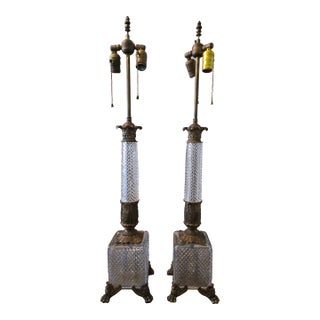 1900s Baccarat Attributed Crystal Bronze Lamps - a Pair For Sale