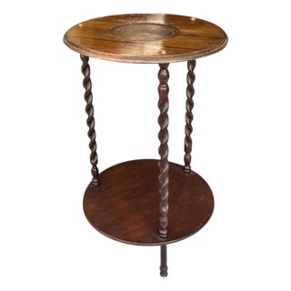 Vintage Walnut Finish Two Tier Barley Twist Table For Sale