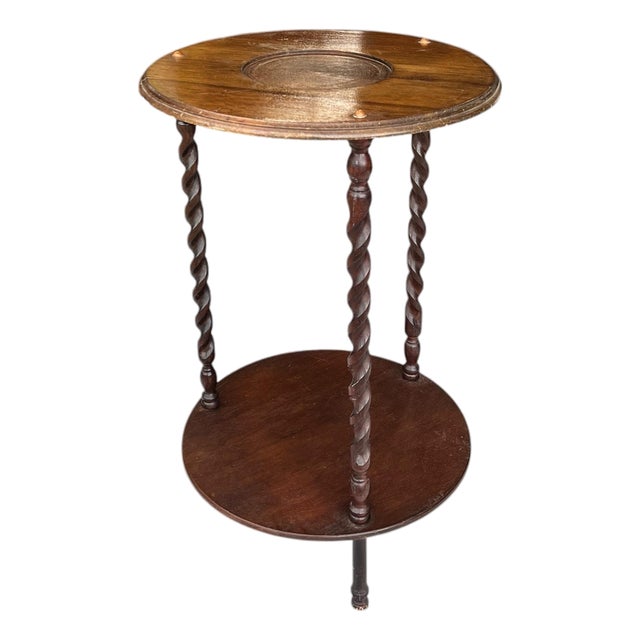 Vintage Walnut Finish Two Tier Barley Twist Table For Sale