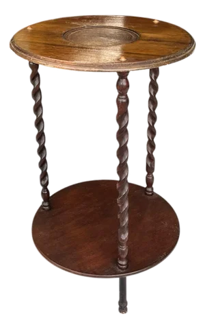 Vintage Walnut Finish Two Tier Barley Twist Table