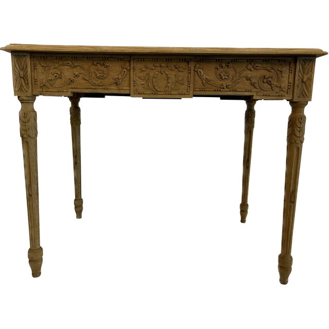 19th Century 19th Century French Louis XVI Bleached Oak Side Table with Neoclassical Carved Designs For Sale - Image 5 of 18