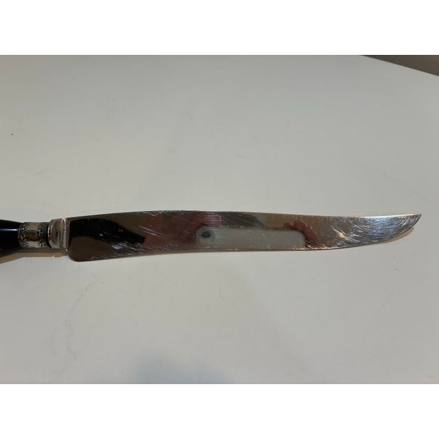 Brown Vintage Stag Antler Carving Set - English Sheffield W/ Sterling Silver Ferrules - 3 PCS For Sale - Image 8 of 11