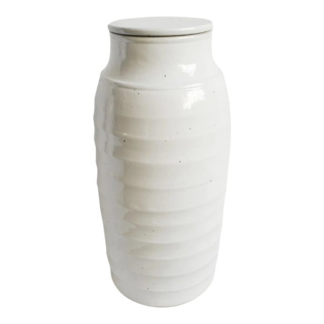 Vintage White Ceramic Tall Jin Jar For Sale