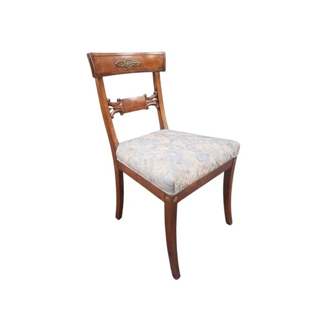 Wood Pair of 19th Century Empire Ormolu Mounted, Partial Gilt Mahogany and Upholstered Side Chairs For Sale - Image 7 of 9