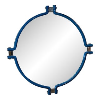 Italian Oval Mirror With Sculptural Blue Frame, 1980s For Sale