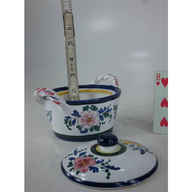 White Late 20th Century Jelly / Jam Pot Italy, Hand Painted Art Pottery, Slotted Lid for Spoon & Handles For Sale - Image 8 of 12