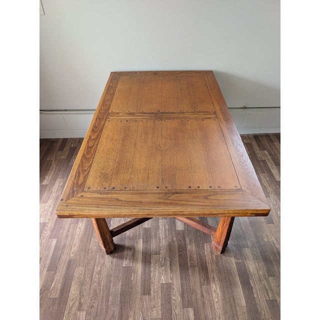 Wood A. Brandt Ranch Oak Trestle Extendable Dining Table For Sale - Image 7 of 17