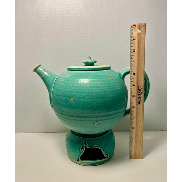 Vintage Studio Art Pottery Tea Set: Teapot Warmer Mugs Lidded Jar Artist Signed- 10 Pieces For Sale - Image 10 of 11