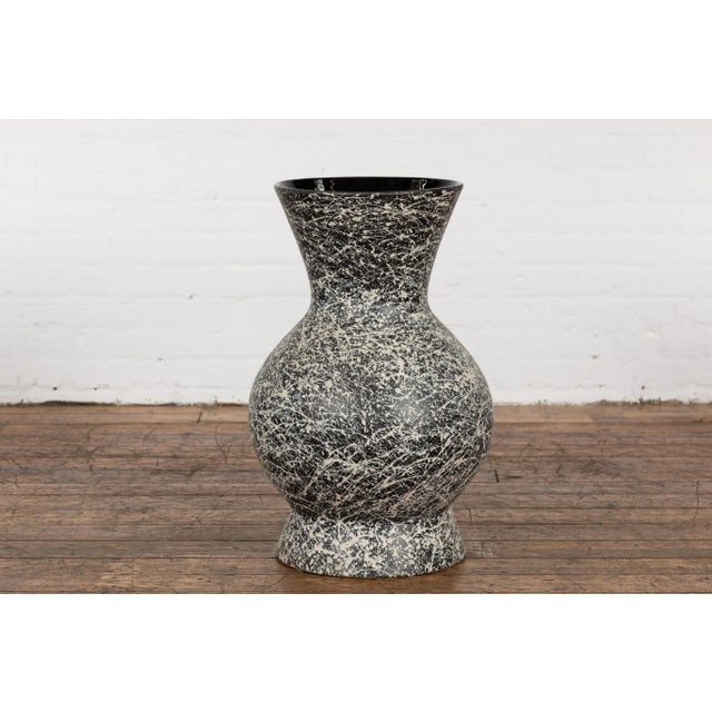 Ceramic Prem Collection Artisan Made Black and White Vase with Dripping Décor For Sale - Image 7 of 12