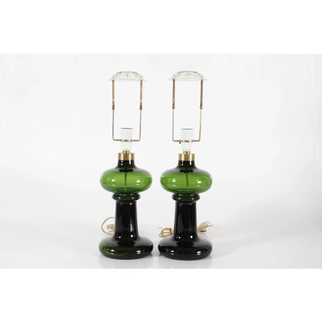 Pair of Mid-century Danish sculptural hand-blown GRANNY lamps designed by Michael Bang and made by Holmegaard. They were...