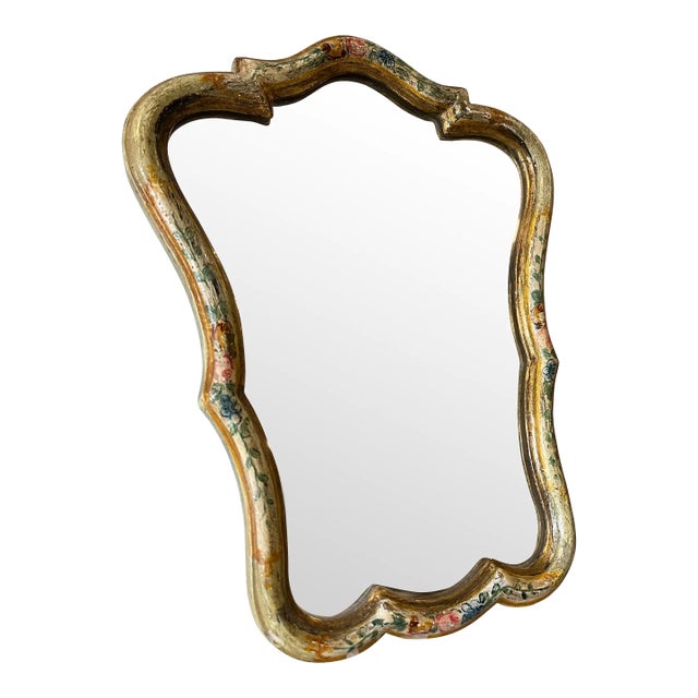 Vintage 1950's Chinoiserie French Italian Gilded Hand Painted Dressing Mirror For Sale
