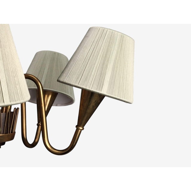 1950s Swedish Modern, Five Arm Chandelier, Patinated Brass For Sale - Image 11 of 13