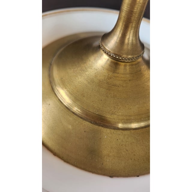 1940s Mid-Century Modern Hand-Painted Iris Satin Glass Table Lamp in Blush Pink With Brass Hardware For Sale In New York - Image 6 of 17