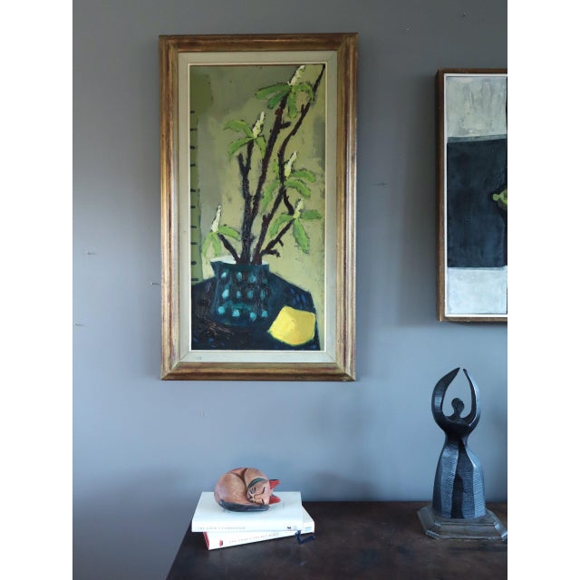 Mid-Century Modern 'Branches in a Blue Vase' Vintage Expressive Still Life Oil Painting by Swedish Artist Gunnar Johnsson (1917–2007), Framed For Sale - Image 4 of 11