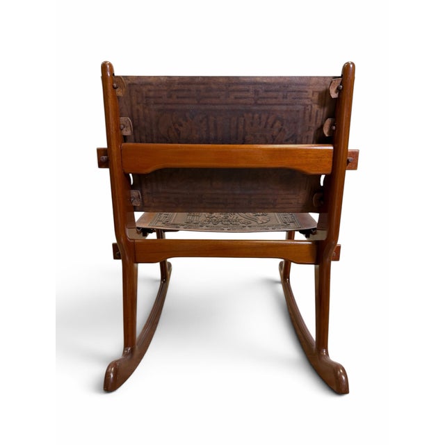 1960s Ecuadorian Mid-Century Tooled Leather Rocking Chair Attributed to Angel Pazmiño for Muebles De Estilo For Sale In West Palm - Image 6 of 7