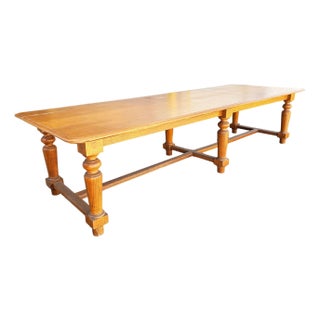 Mid 19th Century Hand-Carved Oak South Shore Massachusetts Long Farmhouse Dining Table - 11 Ft Long For Sale
